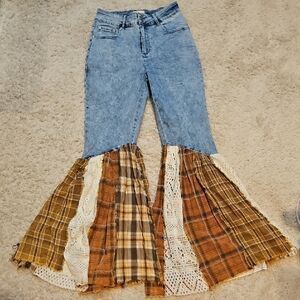Oli & Hali Blue and Brown Patchwork Flare Pants